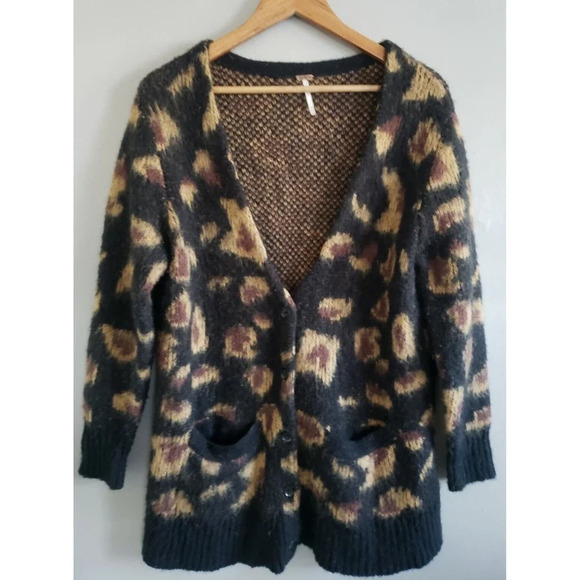 Free People Black and Brown Leopard Cardigan - Picture 1 of 10